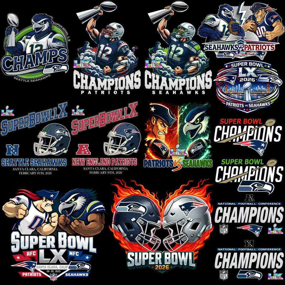 24 Super Bowl LX 2026 PNG Bundle | Seahawks vs Patriots | Football Champions Designs | High-Resolution PNG
