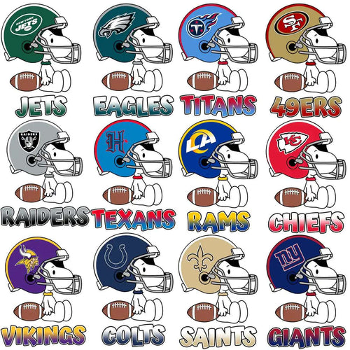 32 Snoopy Cartoon Football Helmets Teams Logos Designs Bundle PNG
