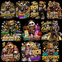 Load image into Gallery viewer, Luxury animal designs with bold phrases, gold accents, and wealth themes for DTF/DTG printing
