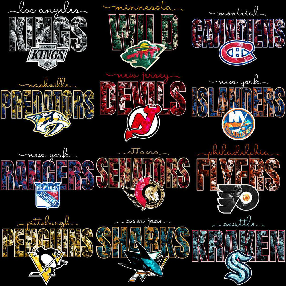 32 Ice Hockey Teams Gothic Skulls Designs Bundle PNG