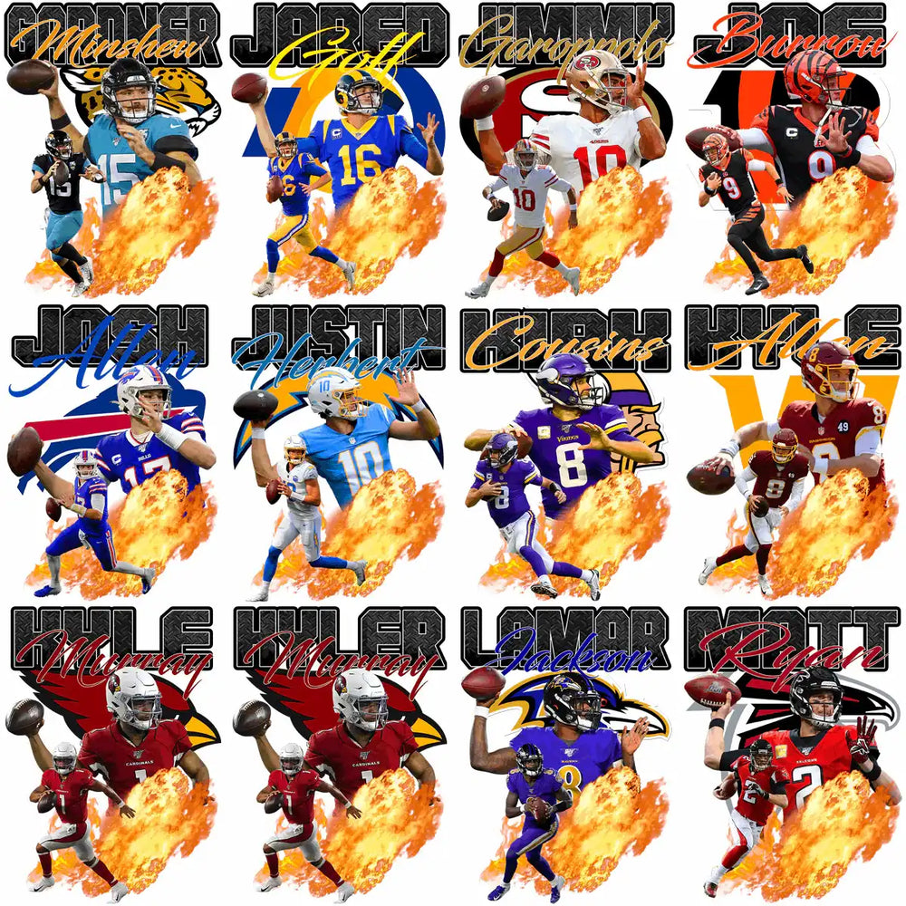 33 Football Players & Teams Legends Quarterbacks V1 Designs Bundle PNG