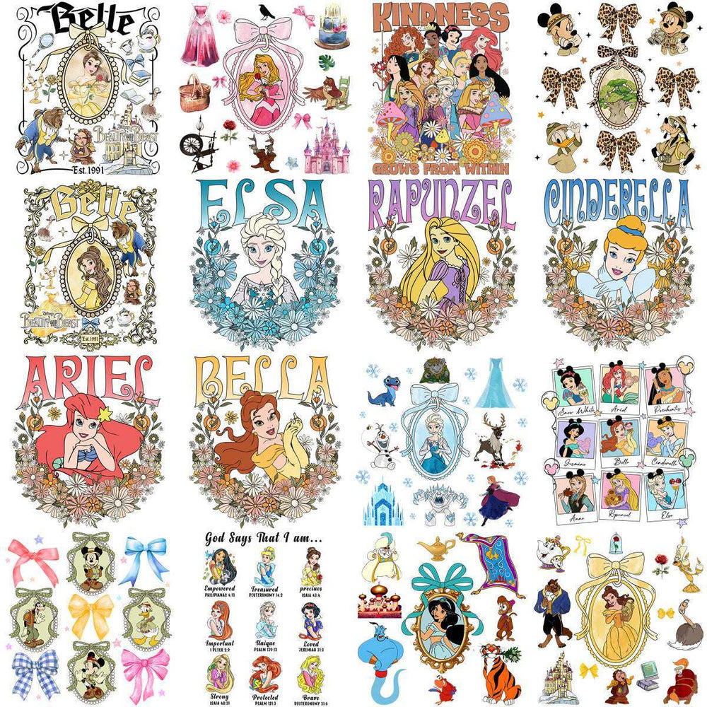 58 Cartoon Princess Bow Mirror & Cartoons Designs Bundle PNG