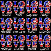 Load image into Gallery viewer, Patriotic 'LOVE' designs with NFL team logos in American flag sunflowers for DTF/DTG printing
