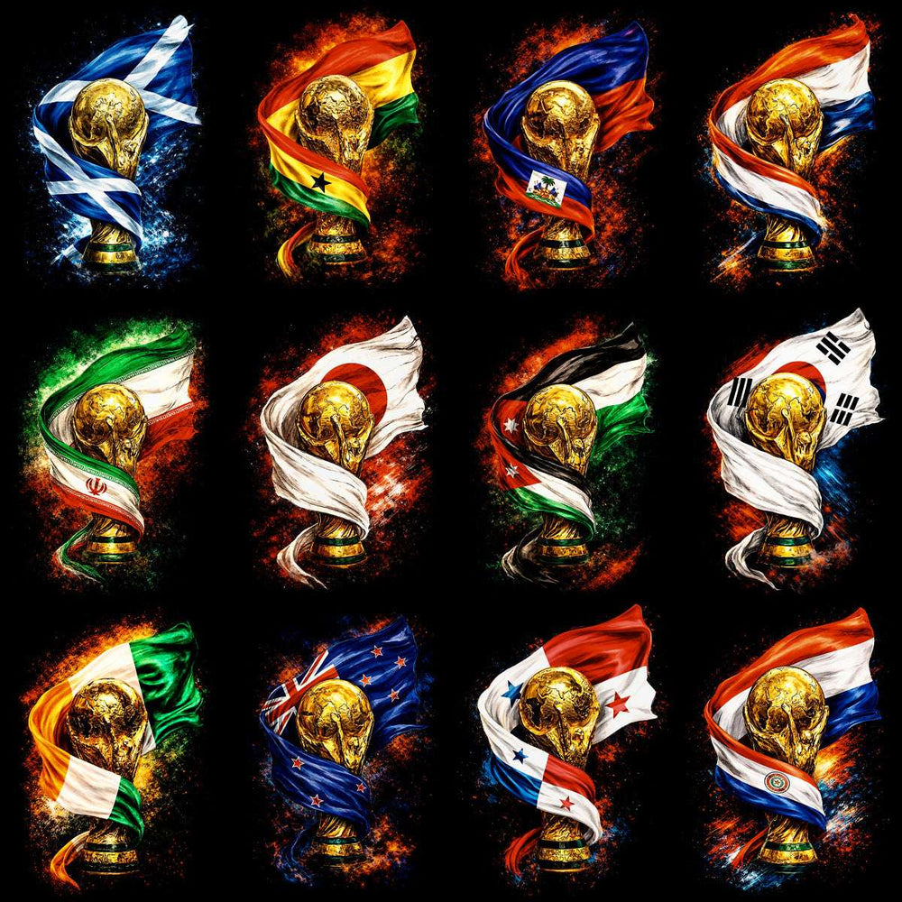 40 World Cup Trophy Soccer Countries Flags Football Halftone Designs Bundle PNG