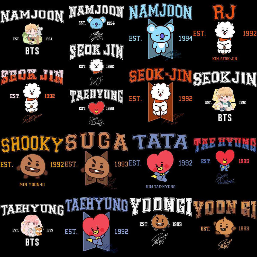 35 KPOP Mascots Stars BTS Band Designs Bundle PNG