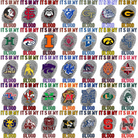 Load image into Gallery viewer, College sports team logos with fingerprint designs, 'It's in my blood' text, print-ready for DTF/DTG.
