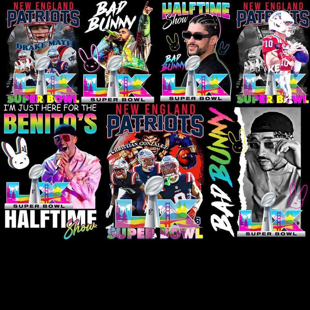 20 Super Bowl LX 2026 PNG Bundle | Seahawks vs Patriots | Bad Bunny Football Champions Designs
