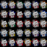 Load image into Gallery viewer, Grad Squad 2026 t-shirt designs with colorful splatter backgrounds, perfect for DTF, DTG, or embroidery.
