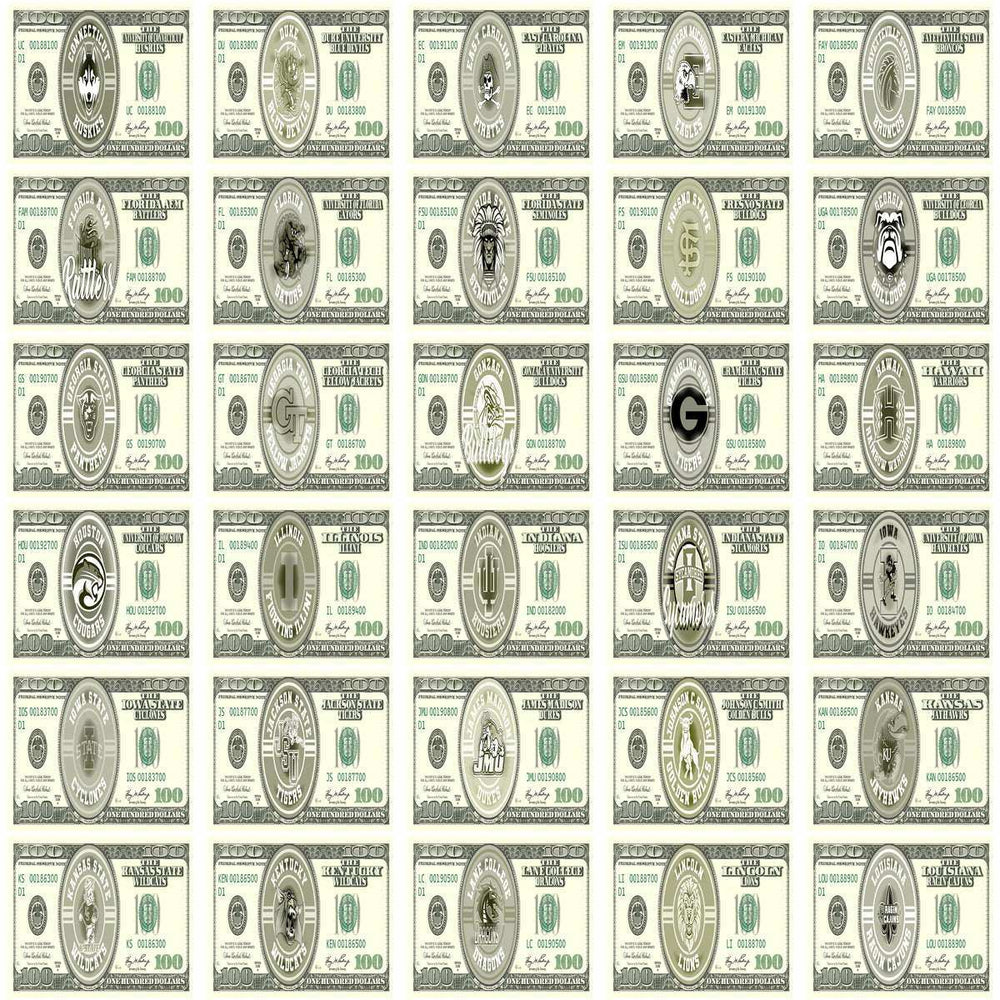 125 NCAA College Sports 100 Dollar Bill Tumbler Wrap Bundle JPG