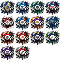 Load image into Gallery viewer, Basketball team logos in heart designs with splatter art, perfect for DTF/DTG and embroidery projects.
