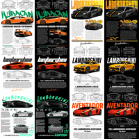 Load image into Gallery viewer, 10 Lamborghini Cars Streetwear Racing Dual Colors Designs Bundle PNG
