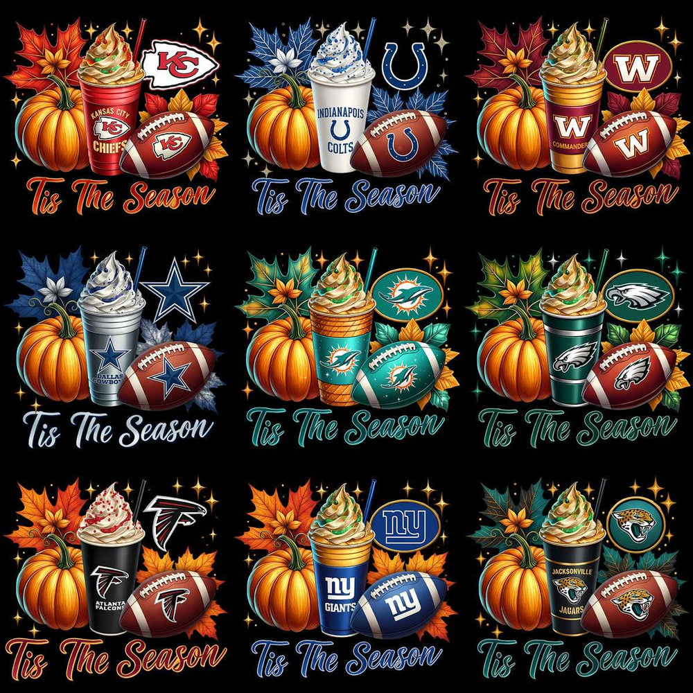 32 Fall Football Teams Autumn Tis The Season Drinks Designs Bundle PNG
