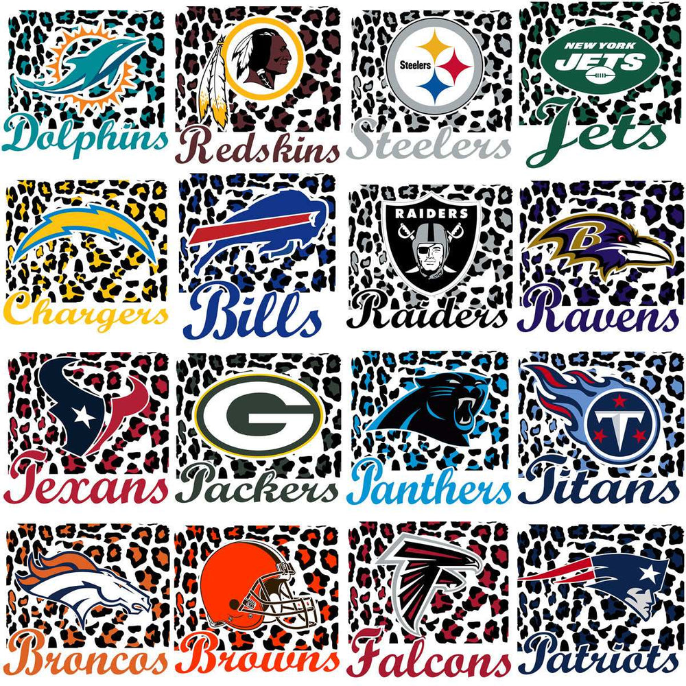 32 Football Logo Teams Leopard Pattern Designs Bundle PNG