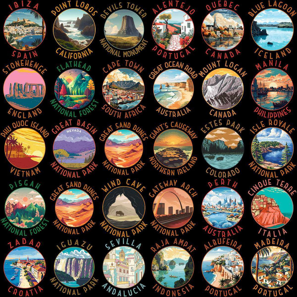 150 World Travel Destinations & Parks Designs Bundle PNG