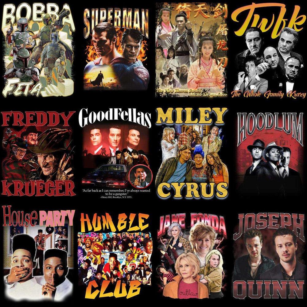 33 Movies Stars Bootleg Designs Bundle PNG