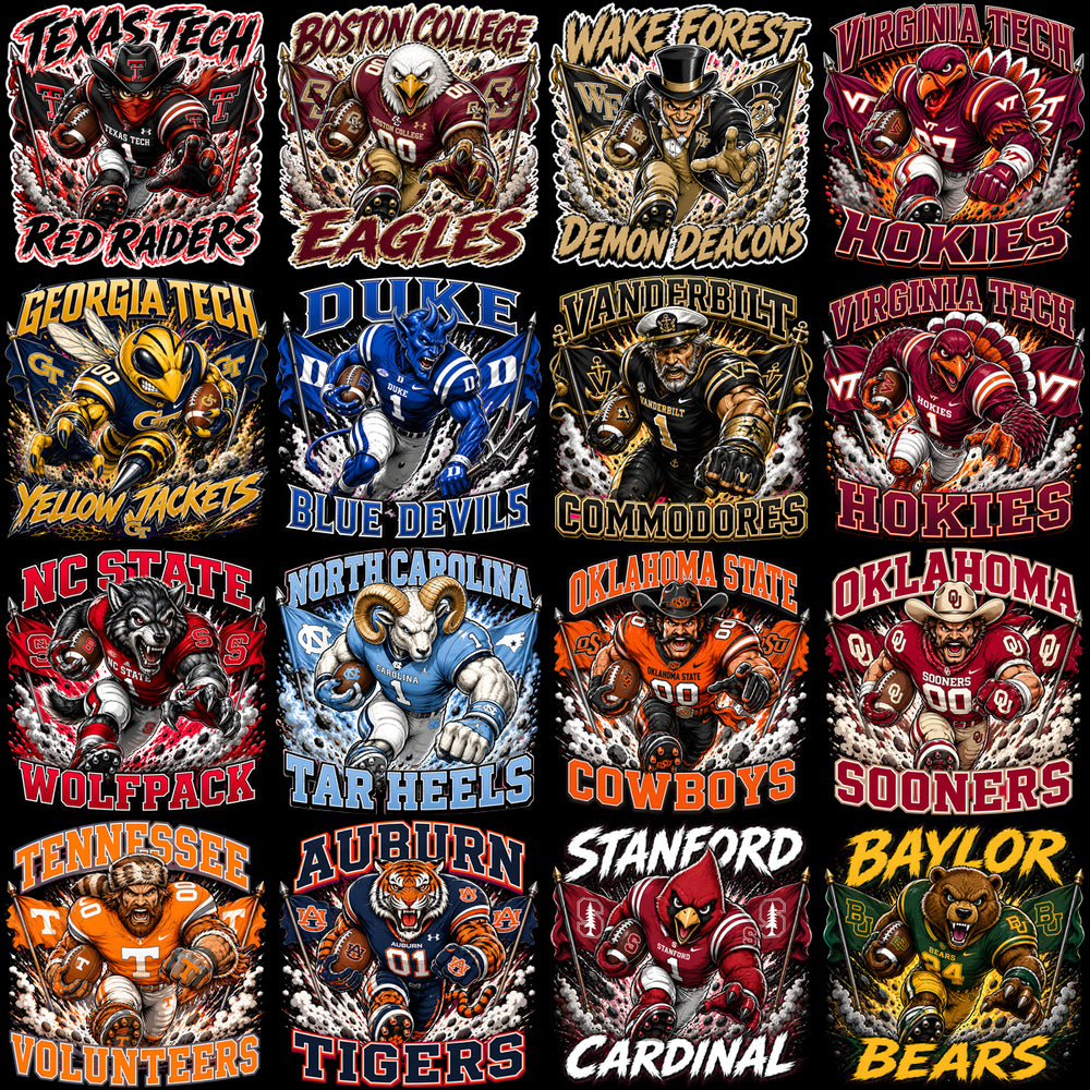 89 College Football NCAA Teams Mascots Designs Bundle PNG