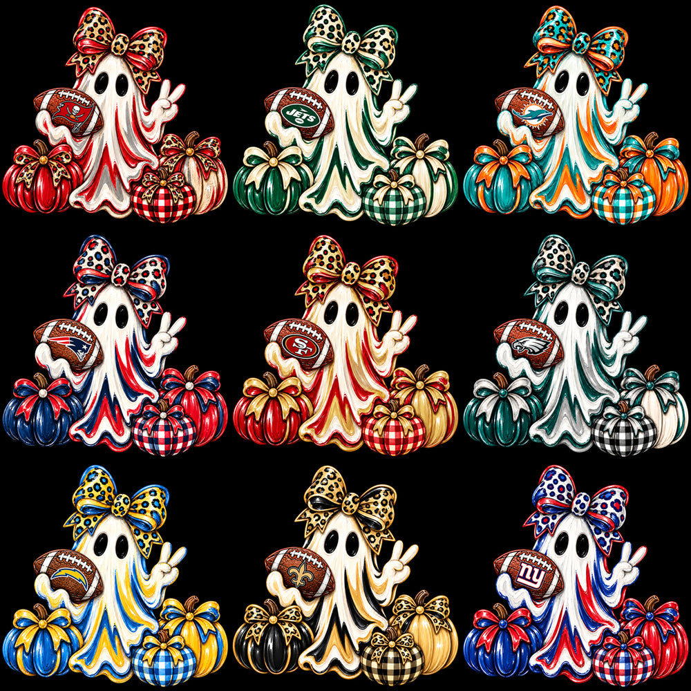 32 Football Teams Ghost Pumpkin Coquette Bow Designs Bundle PNG