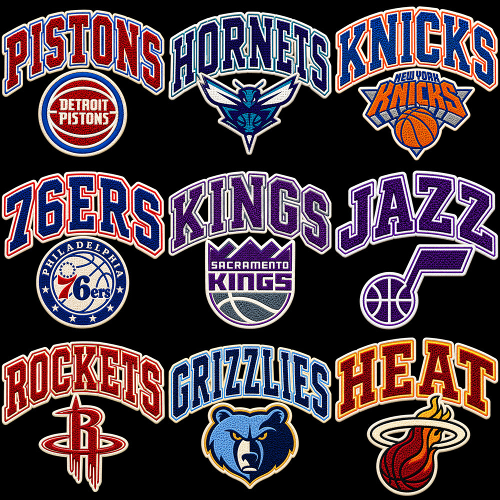 30 Basketball Faux Embroidery Teams Logo Chenille Patch Designs Bundle PNG