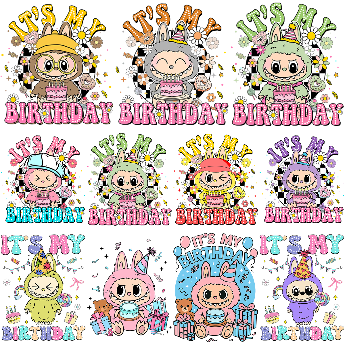 25 Birthday Cartoon Boys and Girls Anniversary Labubu Designs Bundle PNG