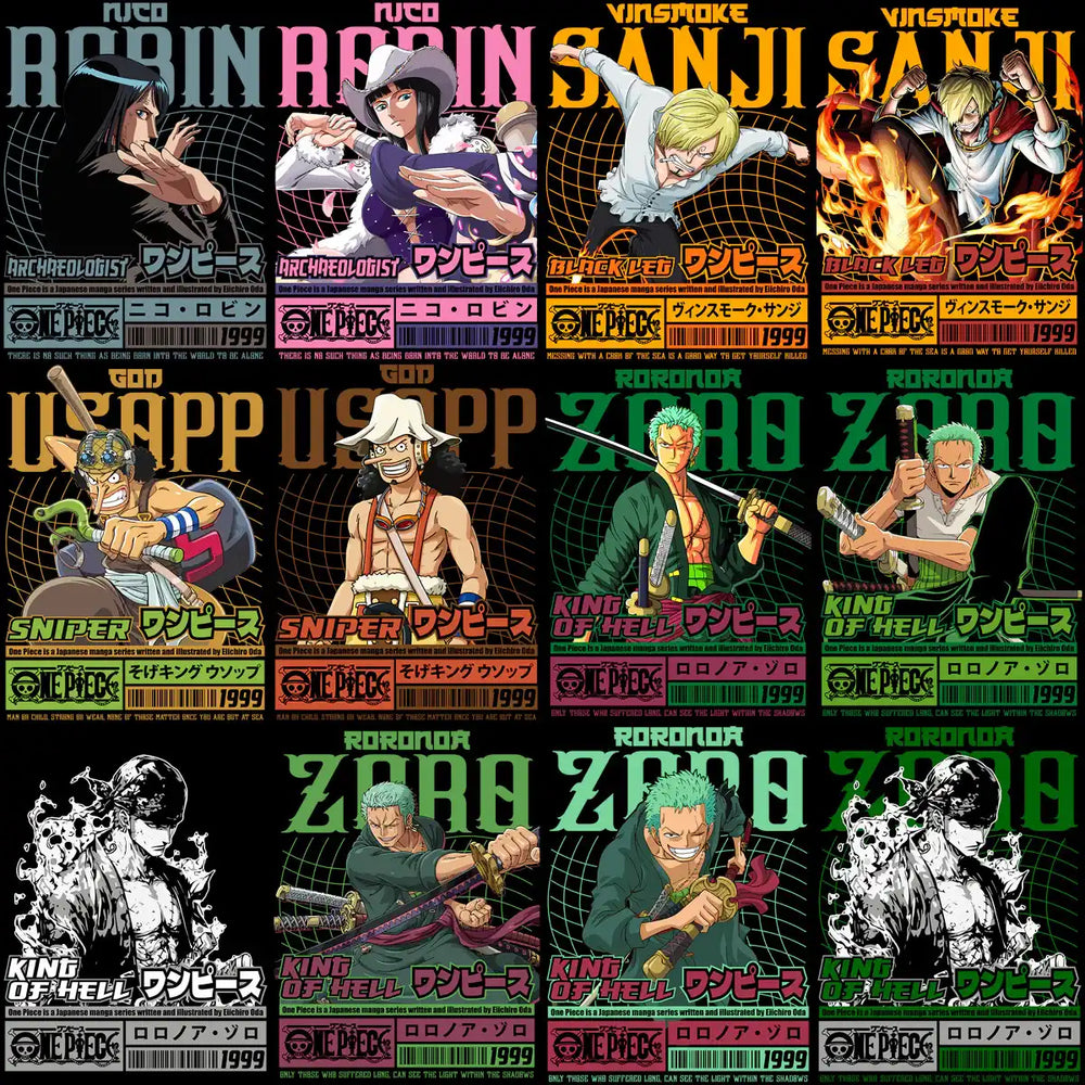 33 Anime One Piece Heroes Streetwear Designs Bundle PNG