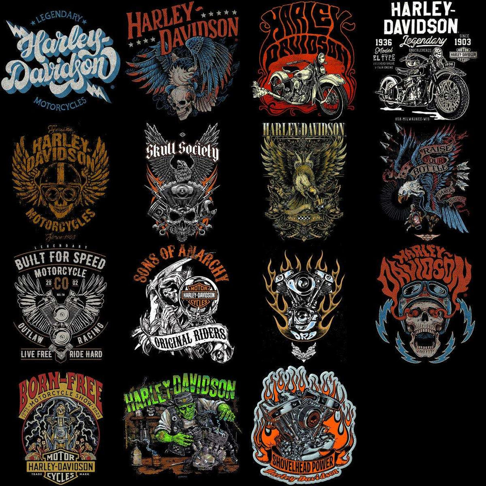 30 Motorcycle Harley Davidson Halftone Designs Bundle PNG + PSD