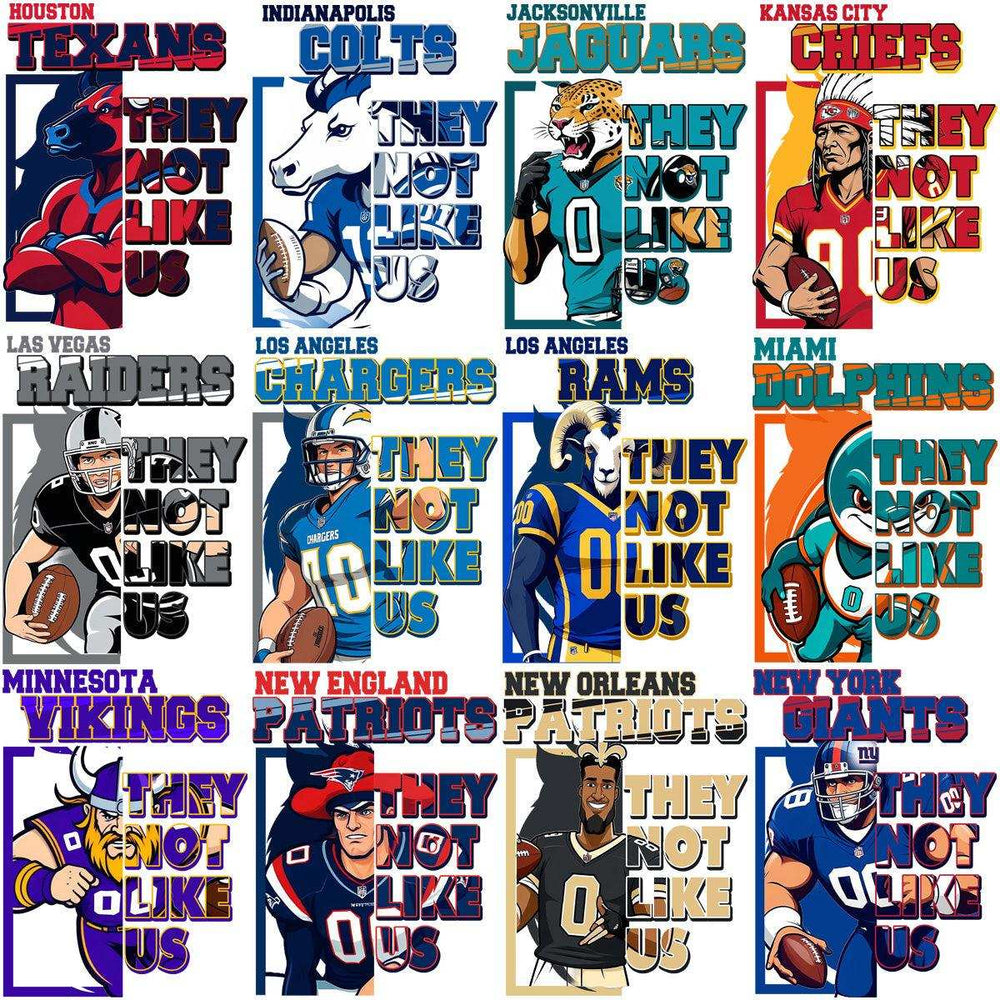32 THEY NOT LIKE US Teams Mascot Football Designs Bundle PNG + PSD