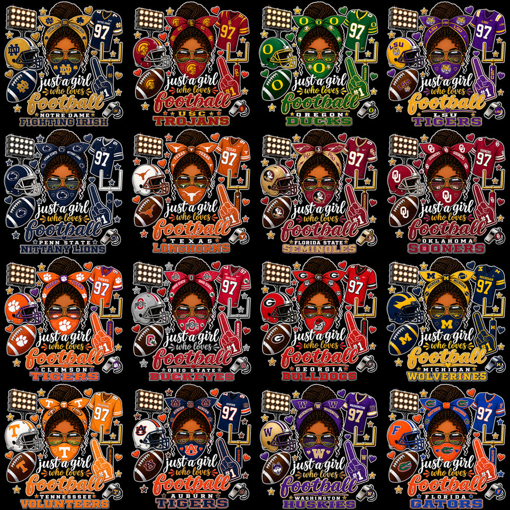 70 College Just A Girl Who Loves Football NCAA Teams Designs Bundle PNG