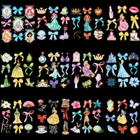 Load image into Gallery viewer, Disney princess PNG bundle with bows, crowns, castles, and accessories for DTG, DTF, embroidery designs
