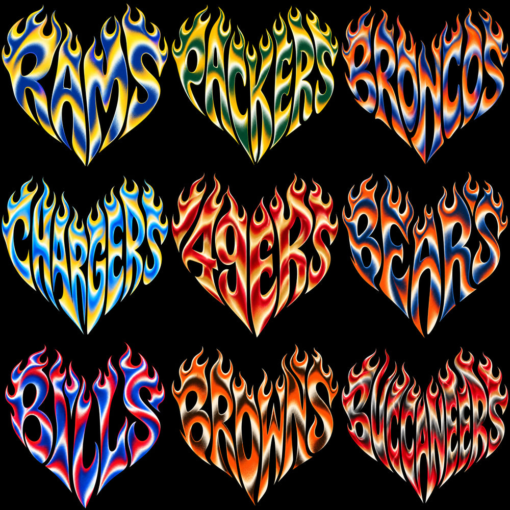 32 Flame Burning Heart For Football Teams Designs Bundle PNG