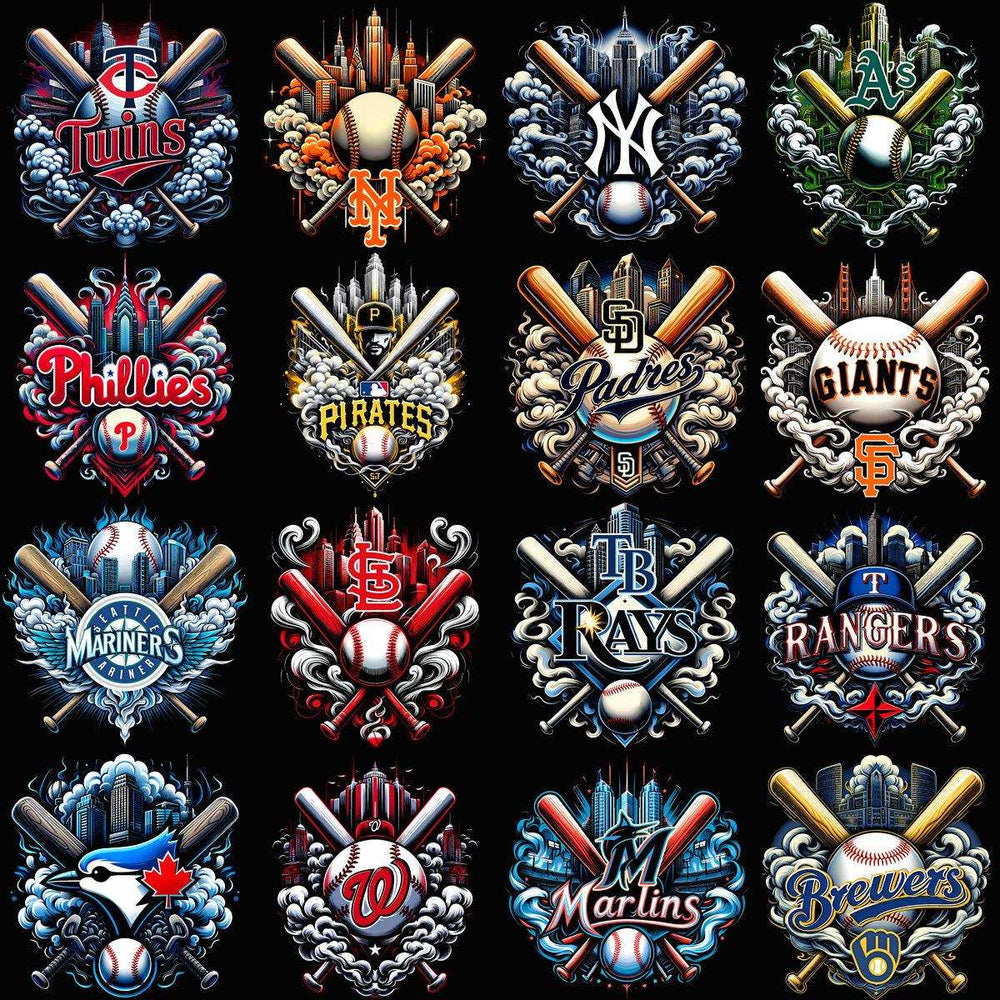 30 Baseball Smoke Teams Designs Bundle PNG