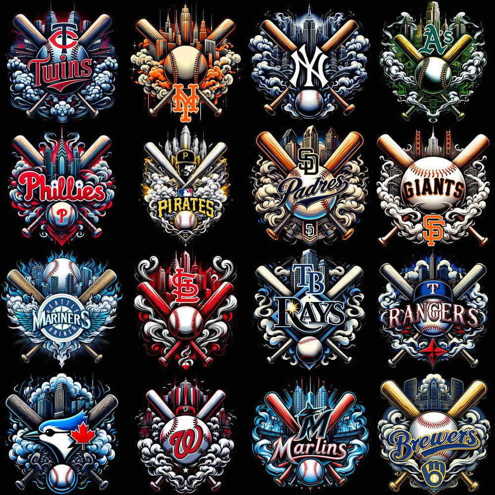 30 Baseball Smoke Teams Designs Bundle PNG