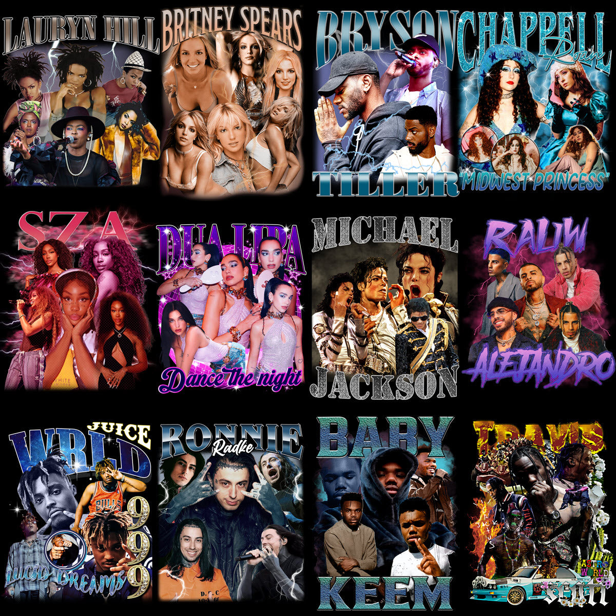 43 Music Stars Bootleg Mixed Designs Bundle PNG