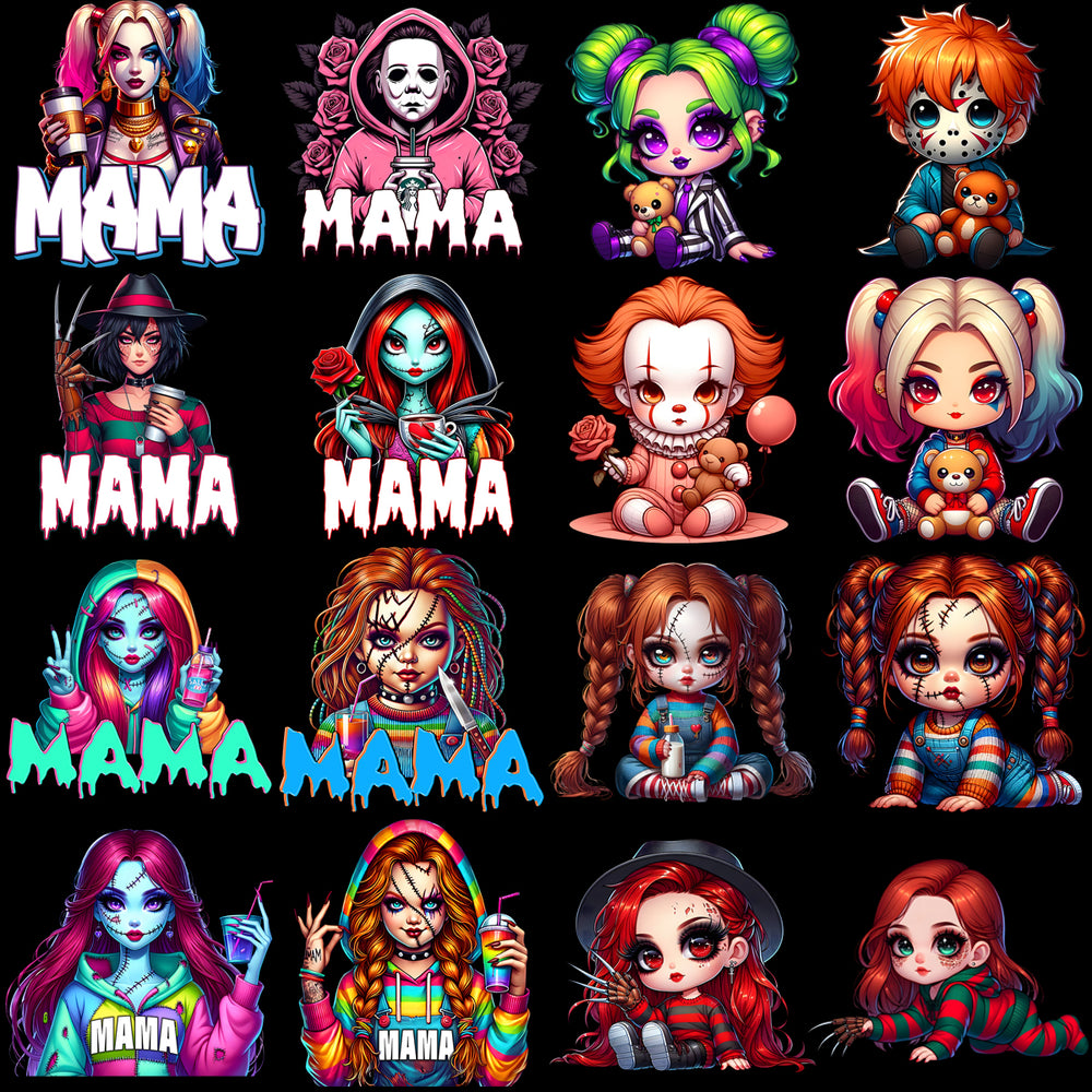 70 Halloween Horror Mom & Kids Slashers Designs Bundle PNG