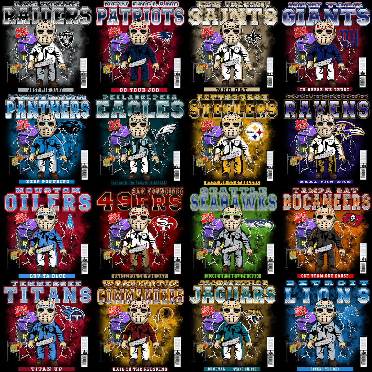 32 Jason Voorhees Football Teams Designs Bundle PNG