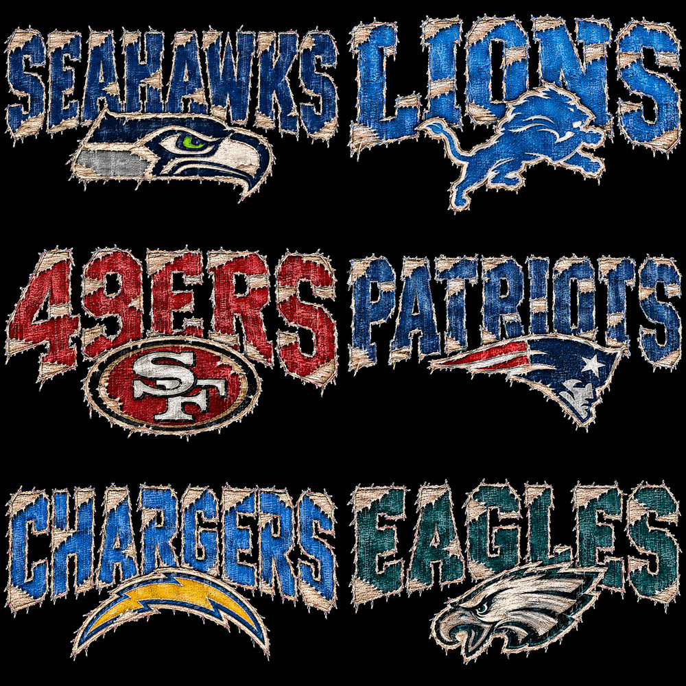 32 Distressed Denim Texture Football Teams Designs Bundle PNG