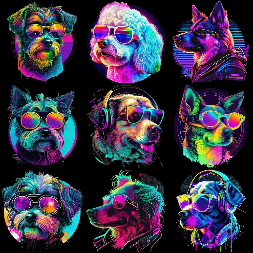 25 Neon Dogs Animals Designs Bundle PNG