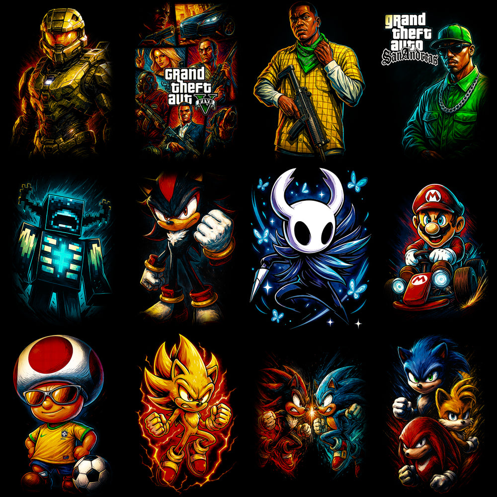 96 Mixed Legends Gaming V2 Streetwear Halftone Designs Bundle PNG
