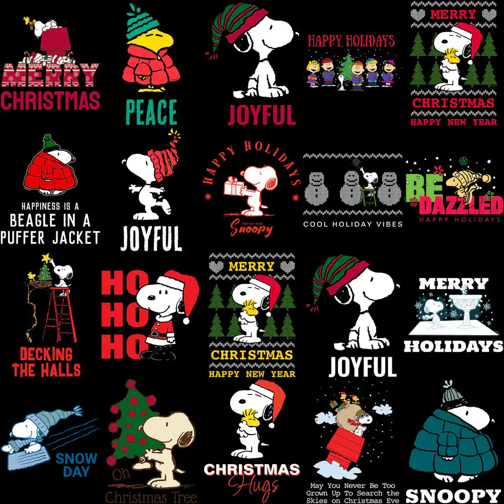 100 Snoopy Cartoon CHRISTMAS Designs Bundle PNG