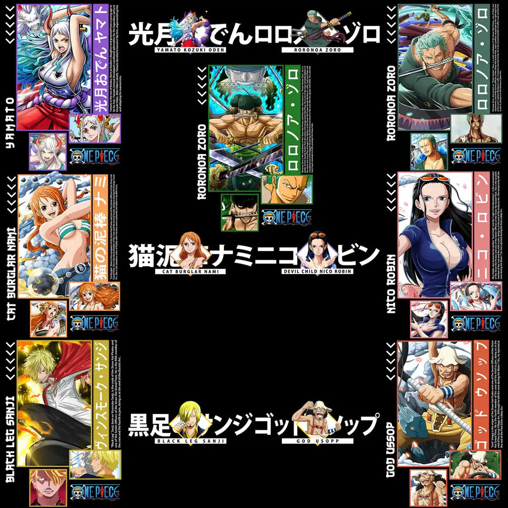 14 Anime One Piece for Black and White Streetwear  Front + Back Designs Bundle PNG