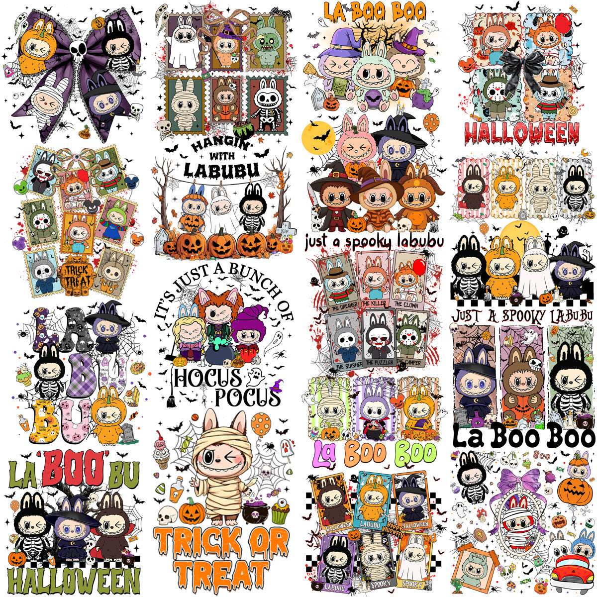 80 Halloween Labubu Spooky Cartoons Designs Bundle PNG
