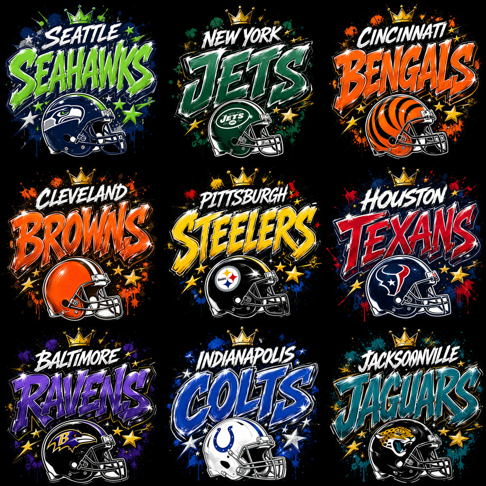 32 Graffiti Football Teams Helmet Crown Designs Bundle PNG