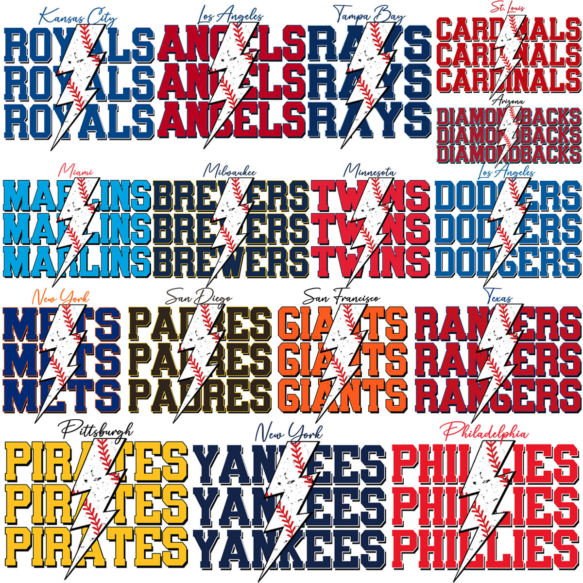30 Baseball Teams Team Names Thunder Designs Bundle PNG