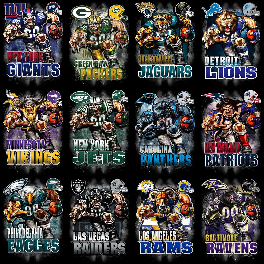 32 Football Teams Mascots Helmet Logo Designs Bundle PNG