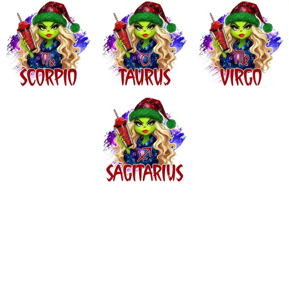 12 Festive Zodiac Christmas Tumbler Grinch Girl Designs Bundle PNG