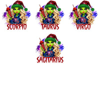 Load image into Gallery viewer, 12 Festive Zodiac Christmas Tumbler Grinch Girl Designs Bundle PNG
