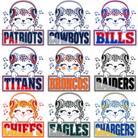 Cargar imagen en el visor de la galería, Cute leopard cats with headphones and NFL team logos for DTF/DTG designs
