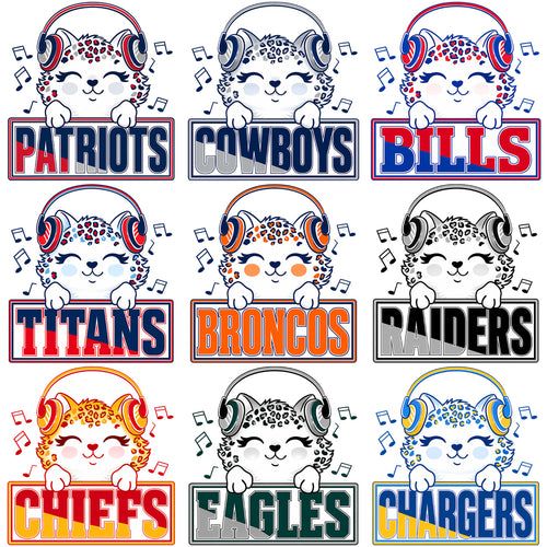 32 Football Teams Cute Music Leopard Cat Designs Bundle PNG