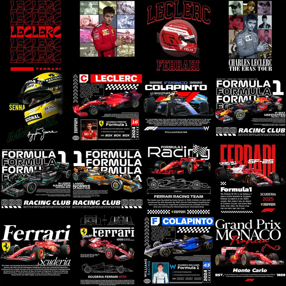 80 Racing F1 Drivers Formula Streetwear Designs Bundle PNG