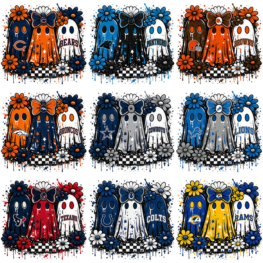 32 Cute Ghosts Football Teams Colors Halloween Designs Bundle PNG