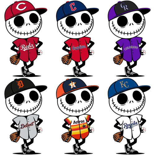 30 Baseball Jack Skellington Teams Logo Designs Bundle PNG SVG